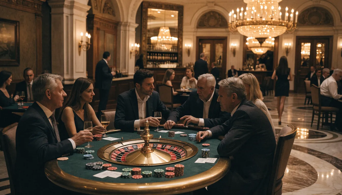 Luxuriöses Wiener Casino mit Roulettetisch und eleganten Spielern